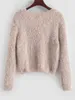 Zaful Pullover Fuzzy Heathered 스웨터 솜털 가짜 모피 짧은 라운드 넥 탄성 일일 여성 스웨터 가을 겨울 풀오버 탑스