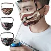 2 in1 Camouflage Face Mask With Transparent Eye Shield Washable Reusable Cotton Face Masks Zipper Hole Drink Mouth Face Masks RRA3265