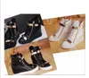 Горячие продажи - женские повседневные клинья платформа высокие верхние кроссовки белый / черный каменный узор в пределах больших туфлей двойной железный молния застежка на молнии