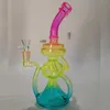 rasta glas bong återvinnare dab rig olje rigg glas vatten rör 10 tum fab ägghuvudglasbubbler med 14 mm skål