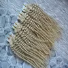 Blond brasiliansk hårband i mänskliga hårförlängningar Kinky Curly 10-24 "200g 80pcs Loose Curly Tape In Hair Extensions Blondin Väft