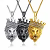 Nouveau créateur de mode de luxe rock hip hop cool diamant couronne tête de lion titane acier hommes pendentif collier