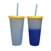 5set 24oz Changing Color Reusable With Cold Drink Plastic Iced Cups Cold Tumbler Travel Juice Mug Magic Coffee Bottle Straw Bbcla6829097