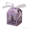 100pcsset Heart Laser Cut Hohlwagen Babypartybevorzugungen Kisten Geschenke Candy Boxes bevorzugt Halter mit Ribbon Hochzeitsfeier Supp1459584