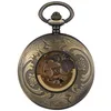 Relógio de bolso mecânico automático vintage de bronze, caixa lisa, noctilucentes, algarismos romanos, mostrador, relógios unissex, relógio retrô, corrente, pingente