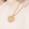 Mode Love Heart White CZ Crystal 22 K 23 K 24 K Thai Baht Fine Gold Plated Earring Pendant Halsbandsmycken Set Women3207