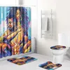The African Shower Curtain 4pcs Bathroom Rug Sets Women and Men Bath Mat Anti Slip Toilet Mat Carpet for Home Decor Dropshipping