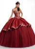 Red Quinceanera Dark Dresses Royal Blue Vintage Satin Sweetheart Neckline with Jacket Gold Lace Applique Beaded Pageant Ball Gown Sweet