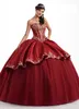 Red Quinceanera Dark Dresses Royal Blue Vintage Satin Sweetheart Halsring med jacka Gold Lace Applique pärlastpageantbollklänning söt