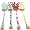 Baby Teether Chain Molar Dente Infantil Anel de Madeira Azul Rabbit Rabbit Ears Borracha Mão Recém-Newborn Chocalhas Dentes Brinquedos Brinquedos Chupeta Correntes B863