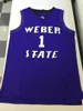 Weber State Wildcats College Damian Lillard #1 Vit Svart Lila Retro baskettröja Herrsydda anpassade tröjor med namn valfritt nummer