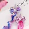 Söt Unicorn Gilded Bow Barrettes Gradual Färg Wig Baby Hair Clip Rainbow Horse Cloud 32cm Firber HorseHair Girl Hairdress