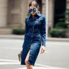 Femmes Trench Coats Femmes Automne Longueur Moyenne Denim Manteau À Manches Longues Vintage Casual Femme Jeans Coupe-Vent Crayon Robe Avec Ceinture Overco