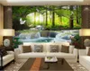 3d mural beautiful scenery wallpapers green big tree forest waterfall landscape wallpapers background wall6716225