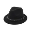 Fashion-Wool Felt Jazz Hat Fashion Fedora Hats with Rivet Band British Style Autumn Winter Hats for Men Women Gentleman Chapeau