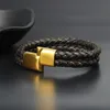 2019 neue Design Armreif Schmuck Klassische Doppel Schicht Echtes Leder Armbänder Einfache Gold Edelstahl Schmuck Für Männer