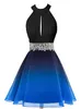 Nowy Sexy 2019 Real Halter Crystals Gradient Prom Dresses Krótki Szyfonowy Plus Rozmiar Ombre Koktajl Homecoming Party Suknia QC1317