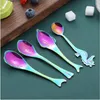 304 Stainless Steel Mirage Spoons Tableware Creative fish seahorse dolphin whale puffer Mixing Coffee cup Hanging spoon