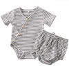 Kids Designer kleding Meisjes Artikel Pit Kleding Sets Baby Gestreepte katoenen Rompertjes PP Broek Past Solid Jumpsuit Shorts Slips Bloomers D7548