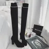 Горячая распродажа - зимняя растяжка ткань бедра высокие сапоги шоу тонкая женщина сапоги твердые сексуальные каблуки без указывающие носки теплые ботинки женщины над колен