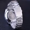 Походные военные часы спортивные дизайны автоматическая прозрачная серебряная серебряная сталь скелет мужские механические часы Top Brand Luxury