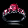 Mode design hög polska kvinnor bröllop röd regnbåge ringar stor cz 7mm zircon svart guld fylld förlovningsring