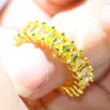Oryginalny Top Super Promocja Luksusowa Biżuteria 925 Sterling Silvergold Fill Emerald Cut Gold Topaz CZ Diamond Wedding Stack Band Ring