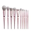 Ensemble de pinceaux de maquillage Poudre Fond de teint Ombre à paupières Sourcils Cils Lèvres Kits de pinceaux de maquillage Pinceaux cosmétiques avec trousse de maquillage 10pcs / set RRA858