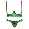 Retro verde rosa raso fiocco in pizzo intimo donna ultra-sottile reggiseno aperto mutandine set intimo bralette slip lingerie set278f