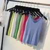 Sexy gebreide vrouwen tank vrouwen goud draad tops vest lovertjes v-hals lange zomer effen tanks blusa zilveren camis fitness trui