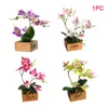 Ogród Sztuczny Drewno Dulka Desktop Craft Mini Jedwab Kwiat Home Decoration Display Office Simulation Bonsai Butterfly Orchid Prezent