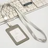 Leather Card Holder With Rope Lanyard Double Card Sleeve ID Badge Case Clear Bank Credit Card Badge Holder Office Supplies