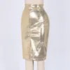Оптово-Ocstrade Новая мода для женщин Aoutum Сексуальные боковые карманы Текстурированная золотая веганская кожаная юбка-карандаш