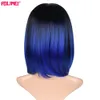Moda Ombre Blue Color Bob Włosy Krótkie Peruki Syntetyczne Dla Czarnych Kobiet Natural Heat Temperatura Naturalne Cosplay Włosy Peruki