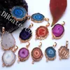 10st 15-25mm Slumpmässig storlek Stalaktit Druzy kontakter Guldpläterad Dubbel Bails Multicolor Sun Flower Solar Drusy Quartz Freeform Slab Charm