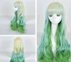 Perruque livraison gratuite chaude Lolita Harajuku dégradé vert blanc 70 cm de long cheveux bouclés COSPLAY Party perruques