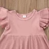 Bébé fille vêtements solide enfant en bas âge filles robes poche manches volantes enfants princesse robe boutique enfants tenue été bébé vêtements DW5388