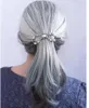 Silver grey human hair ponytail hairpiece, Long gray Dye free natural hightlight salt and pepper gray hair ponytail in a grace flexi