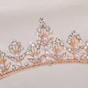 Luxurious Crystal Rose Gold Color Crown Women Pageant Tiara Bride Headband Headpeice Wedding Hair Jewelry Accessories