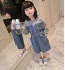 Mihkalev Baby Für Mädchen Langarm Kleid Mit Sahes Frühling Kinder Hoodies Jeans Kleider Kinder Freizeit Kleidung Q1905226481275