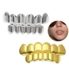 24K echte gouden afwerking Grills Set acht 6 boventanden zes 6 bodem tand vlak hiphop grills nieuw hoogwaardige kerst Halloween -cadeau