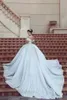 Nowe wspomniane suknia balowa mhamad suknie ślubne z ramion koronkowe aplikacje z koraliki ręka Made Flowers Corset