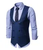 Men Vest Double Breasted Waistcoat 2018 England Style Sleeveless U-Neck Suit Vest Wedding Slim Cotton Gilet Plus Men Clothes