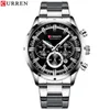 Curren Luxury Fashion Quartz tittar p￥ klassisk silver och svart klocka Male Watch Men's Wristwatch med kalenderkronograf
