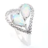 2019 Nya hjärtformade vintageringar 5 st / parti Unique Fire White Opal Gemstone Silver Moders presentring Smycken Australien Ryssland Ringar