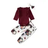 Maluch Dziewczyna Ubrania Kwiatowe Niemowląt Dziewczynek Ubrania Z Długim Rękawem Body Z Długim Rękawem Body + Spodnie Kwiatowe + Bawełna Pałąk 3 Sztuk Stroje