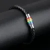 Nuovo designer di moda alla moda semplice bracciale rigido da uomo in vera pelle intrecciata con magnete in titanio arcobaleno nero 20,5 cm
