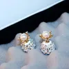 Wholesale-fashion luxury designer beautiful full diamond rhinestone Shambara ball pearl stud earrings for woman silver pin