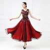 2019 NEW Adult/Girls Ballroom Dance Dress women Modern Waltz Standard Competition Dance Dress Red Sexy Lace Flower Printed Sleeveless Dress