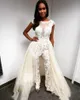 2020 femmes élégantes combinaisons blanc appliqué dentelle une ligne robes de mariée détachable train robes de mariée ivoire tulle robe de mariée surjupe